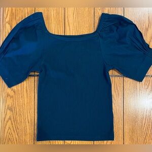 NWT J.Crew ribbed puff sleeve top, navy, size small, pleated/gathered sleeves
